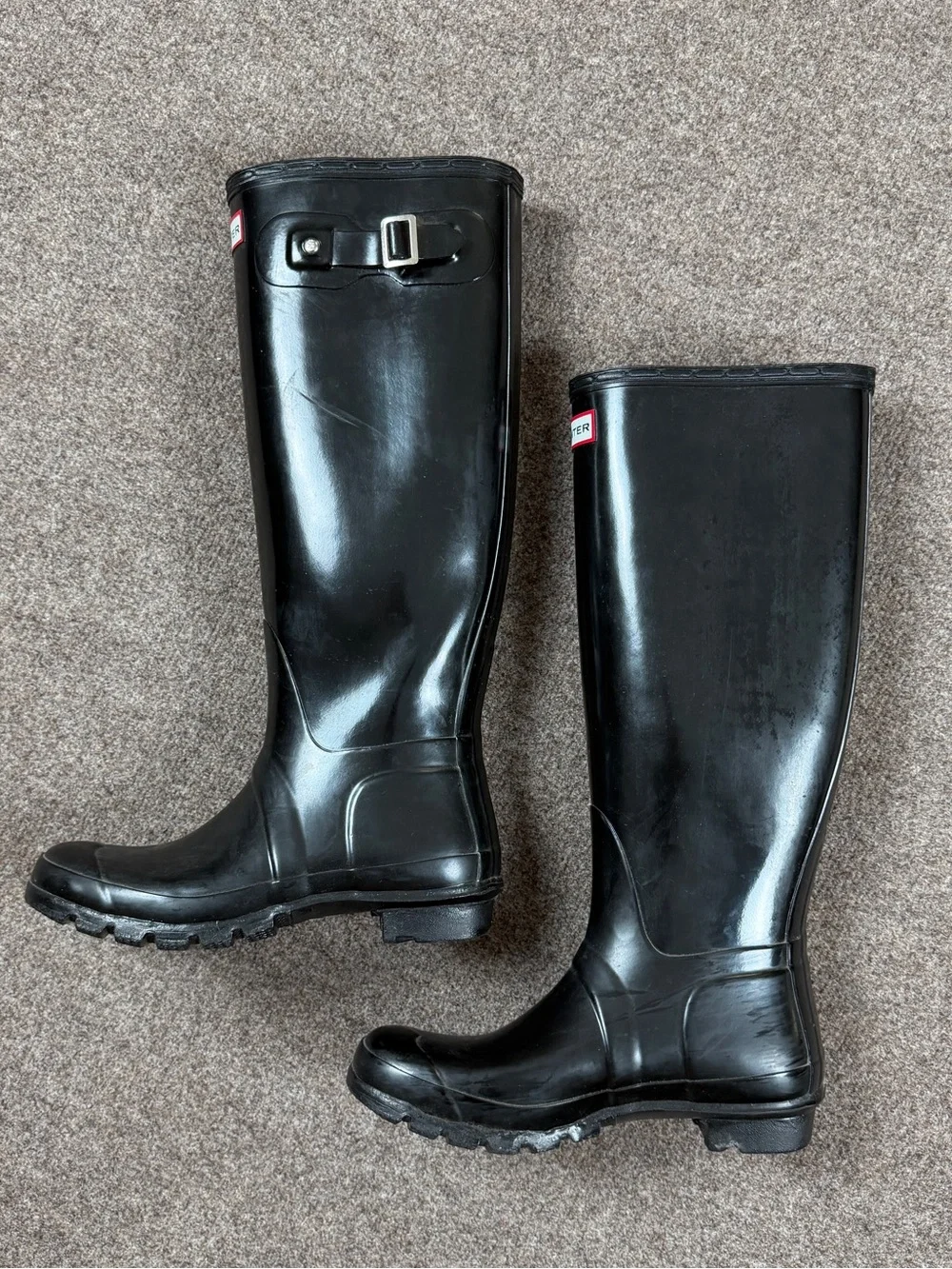 Hunter Original Tall Glossy Black Waterproof Rain Boots Women’s Size 8 EU 39